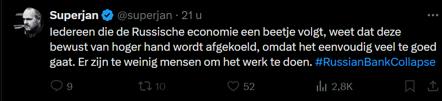 Our Dutch national retard; <a href="/superjan/">Superjan</a> thinks that russian economy is being cooled off by "higher levels"... uhh because russian economy is simply going all to well. 

<a href="/superjan/">Superjan</a> fails to realise that sanctions didn't work all that much but russki spending on "not-a-war" is suicide!