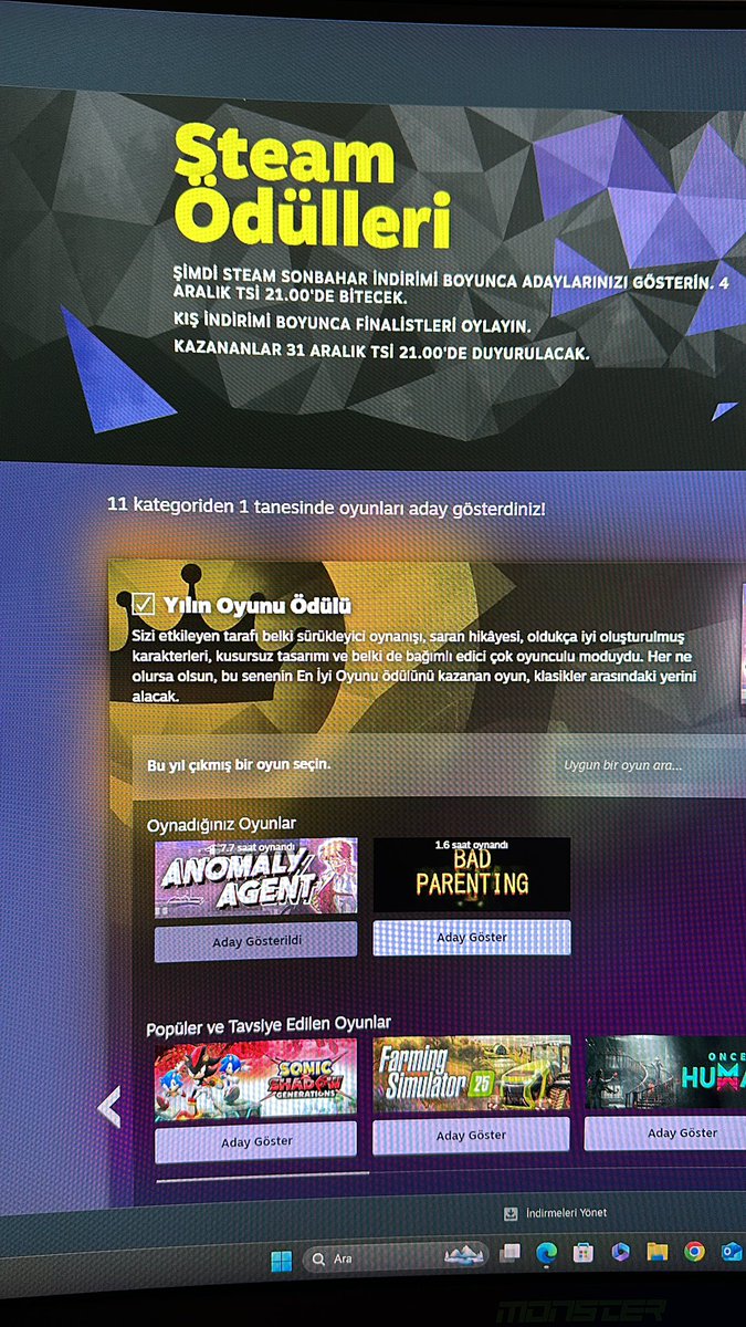 Steam ödüllerinde anomaly agent aday göstermeyenin elleri kurur 😅😂😂. Milli değerlere sahip çıkalım. 👍👍👍 <a href="/EnisKirazoglu/">Enis</a>