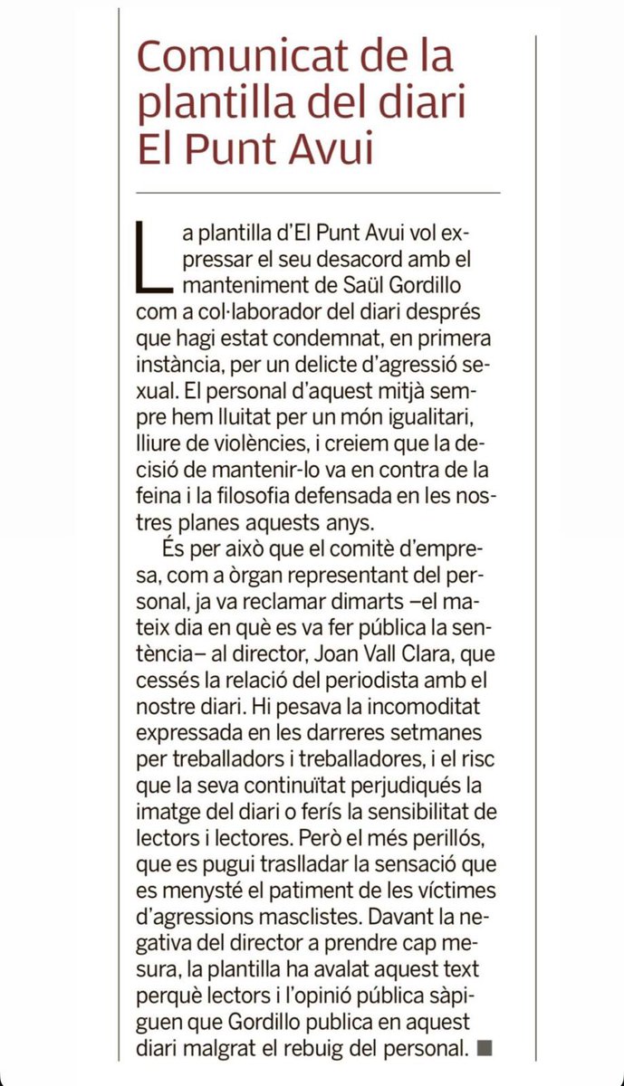 La dignitat existeix i és una cosa com aquesta de les treballadores de <a href="/elpuntavui/">El Punt Avui 🎗️</a> :