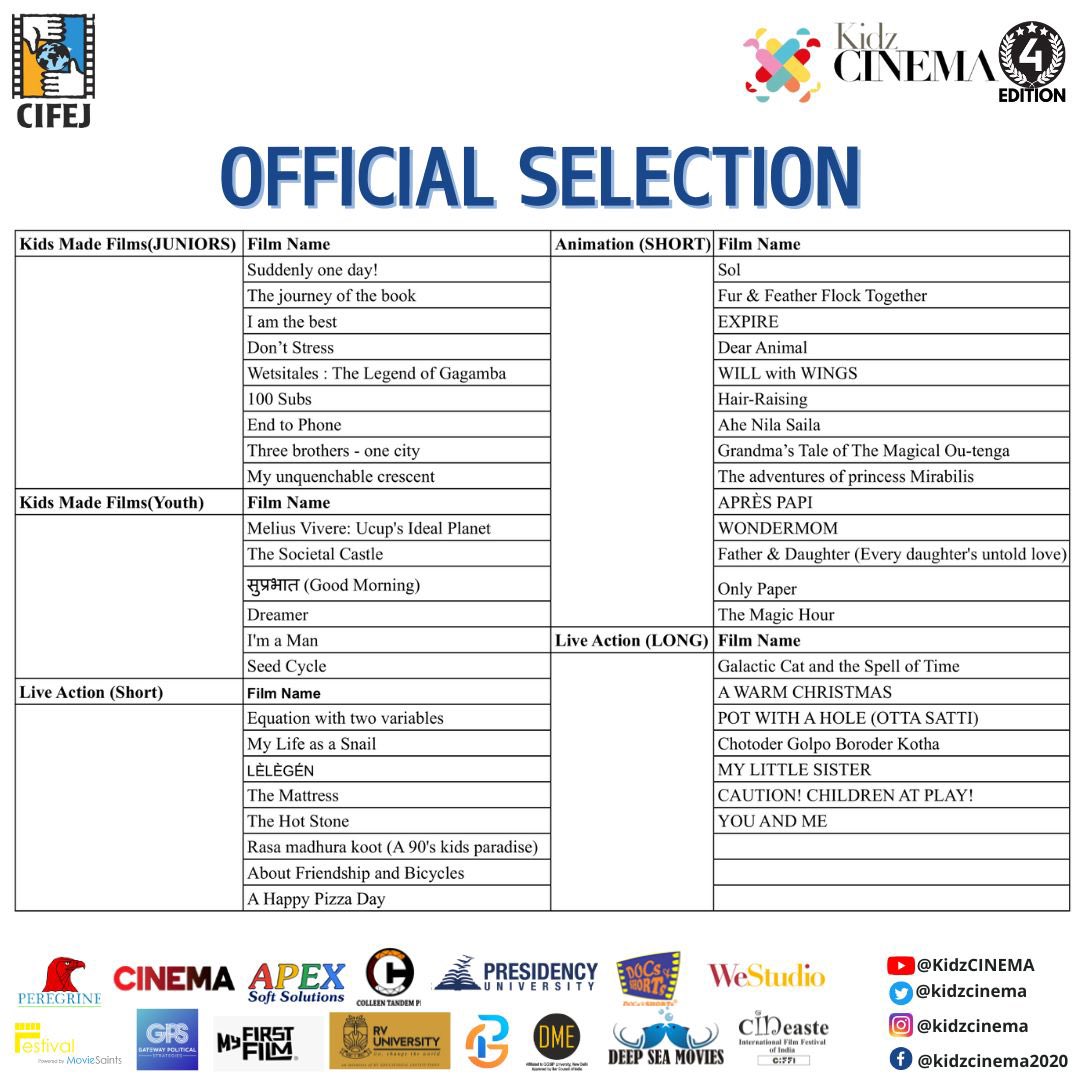 kidzcinema's tweet photo. Happy to share the  official selection for  KidzCINEMA  film festival. Get ready for an  eventful  festival  of joy, learning  and inspiration.

#kidzcinema #childrenfilmfestival #forchildren #bychildren #globalaudience https://t.co/zEFCfgE7Oe