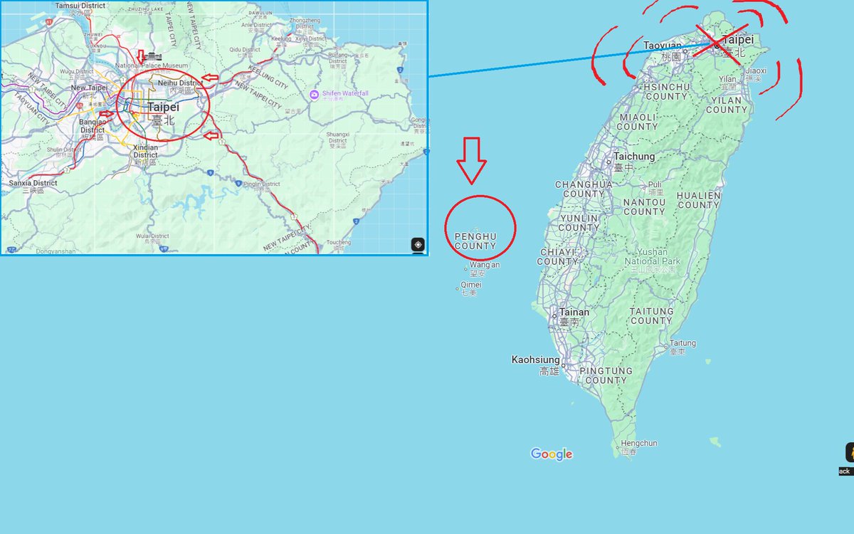 Federation369's tweet photo. @robertcobrien @GregAbbott_TX Allied must know:
8. The CCP blockade strategy is also called "X blockade". Its purpose is to capture: Taiwan President + Vice President.
To do that, 4 sides must be blocked: (1) Keelung (2) Yilan (3) Tamsui (4) Taoyuan
That's why "Keelung+Yilan" means a lot to the CCP. https://t.co/w4kN0Jt1IZ