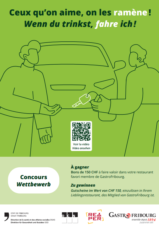 OCN_f's tweet photo. A gagner: 10 bons de CHF 150 GastroFribourg ! Répondez à la question « Qu'est-ce qui ne va pas arriver à la jeune femme ? » après avoir visionné la vidéo réalisée dans le cadre de la campagne de prévention "Ceux qu'on aime, on ramène". https://t.co/qHdDk6NWmF
#prevention #alcool https://t.co/ffCZJEx3Bi
