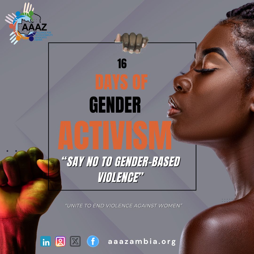 AAAZambia1's tweet photo. As we commemorate the #16DaysOfActivism against GBV, we stand for #SDG5 (gender equality) &amp; #SDG16 (peace, justice, strong institutions). At #AAAZ, our mission aligns with these goals as we work to end violence and promote dignity, justice, and equality for all. #EndGBV #AAAZ https://t.co/gckRzVn17k