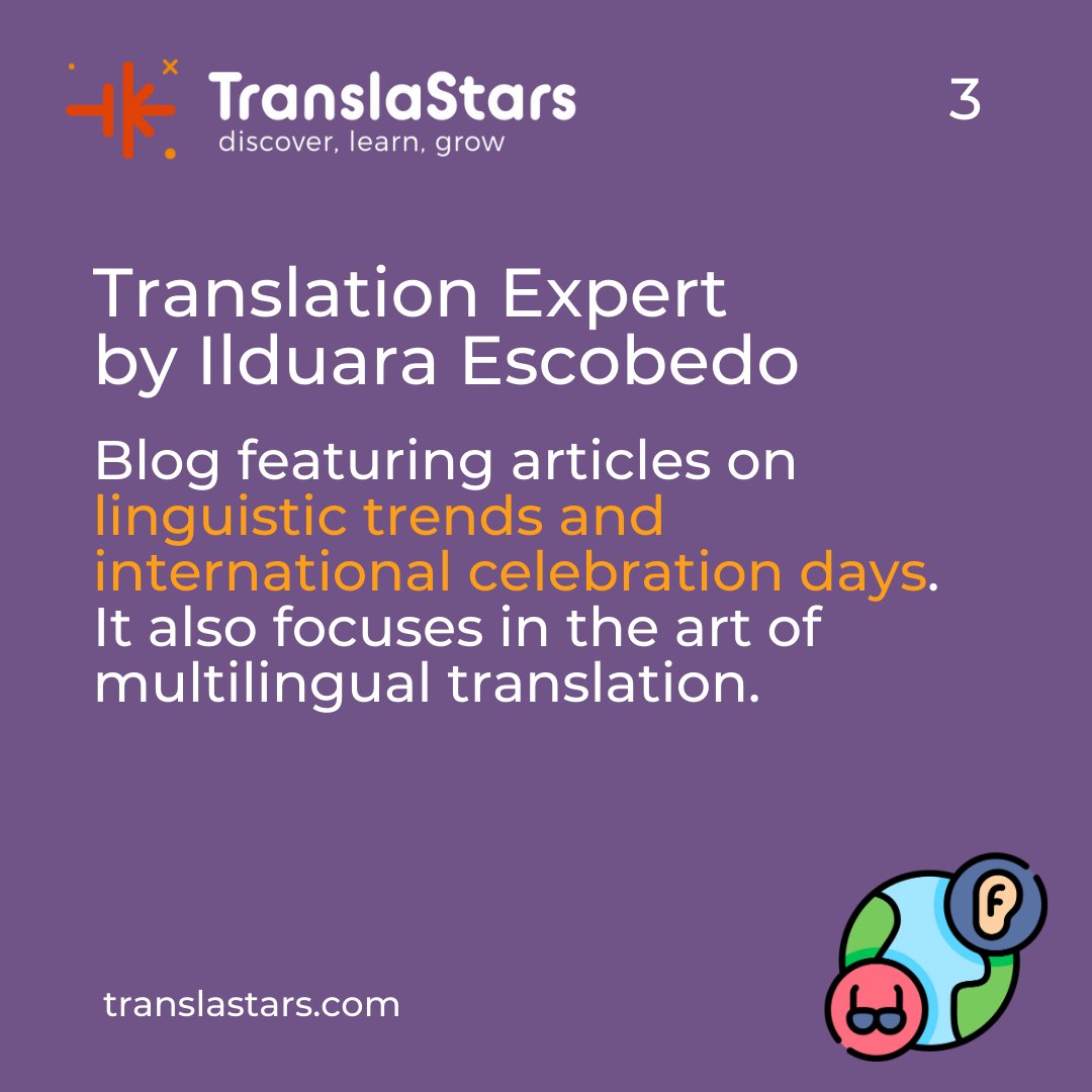 TranslaStars's tweet image. Discover the top 10 #TranslationBlogs (Nov24 Ed) by professional #translators!🌍
✨Gain insights, resources, and grow in the translation world. 
Check out these amazing blogs:
👉englishroseberlin.com 
👉yolocalizo.com
👉And more!

Follow #TranslaStars for more! 📈
