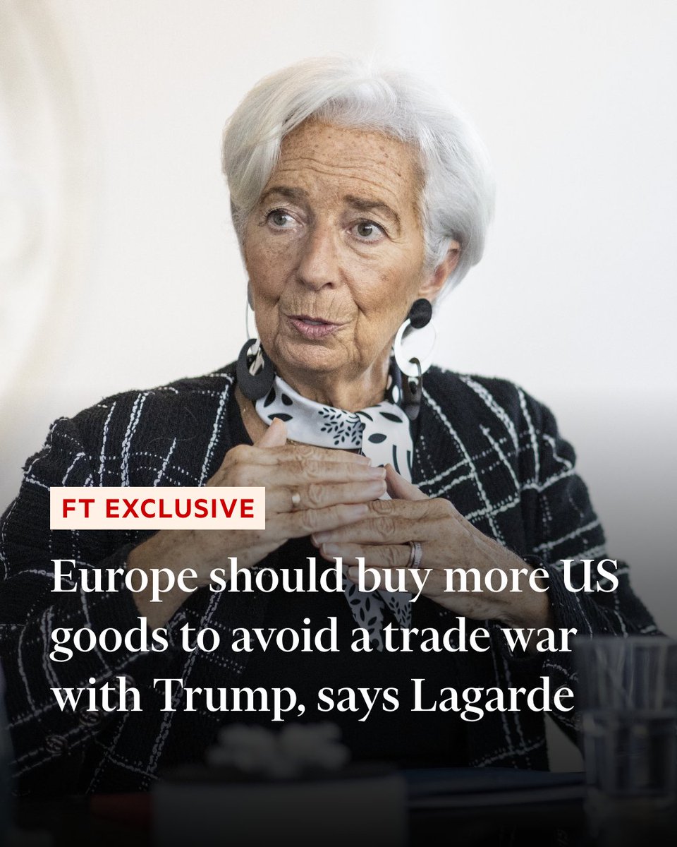 FT Exclusive: Christine Lagarde has urged the EU 'not to retaliate, but to negotiate' with Donald Trump over tariffs, warning that an acrimonious trade war would lead to 'a global reduction of GDP'. on.ft.com/4eKxBr6