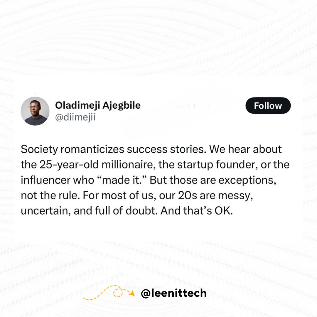 Leenittech's tweet photo. Navigating your 20s is the time to discover yourself, gain experience and also get adequate training and mentorship. https://t.co/1lZNIWb1Be