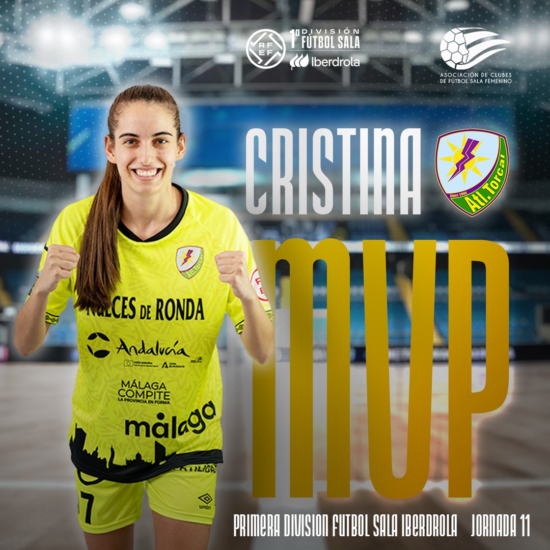 ¡MVP DE LA JORNADA!
La MVP de la jornada 11 de la Primera División Fútbol Sala Iberdrola es... Cristina, jugadora del <a href="/atleticotorcal/">Nueces de Ronda Atlético Torcal</a>
#ACFSf #MVP #RFEF #Iberdrola #fútbolsalafemenino