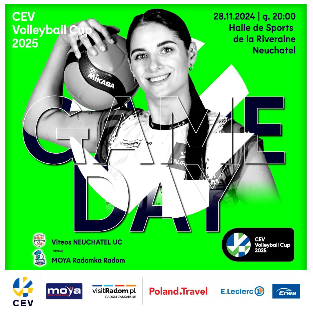 💥 GAMEDAY 💥 

ℹ️ 1/8 CEV Volleyball Cup 2025 🏆
📅 28.11.2024 
⏰ 20:00
🆚 Viteos NEUCHATEL UC 🇨🇭
🏟 Halle de Sports de la Riveraine
Neuchatel

#radomjadą #PolandTravel | #VisitRadom | #cevvolleyball | #EuropeanVolleyball | #CEVVolleyballCup