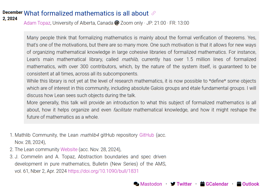 BCollasMath's tweet photo. The #AHGTmath project meets #Lean thanks to @adtpz (and the @leanprover community).
I am glad Adam can bring this new tool in Arithmetic Homotopy and Galois Theory! https://t.co/VW0coCbHog