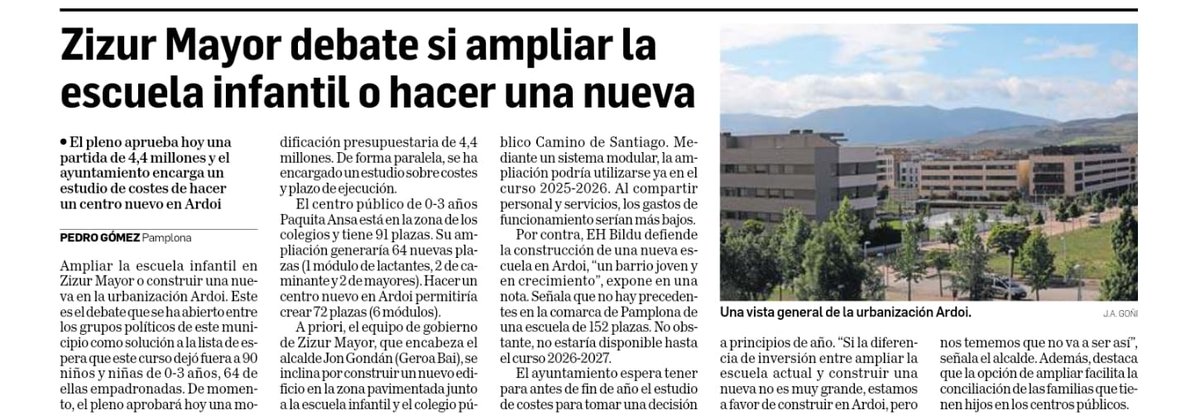 ehbilduzizur's tweet photo. 🗣️ @AnderLoyola: "Se trata de decidir en qué queremos gastar el dinero y desde EH Bildu tenemos claro que apostamos por el gasto social para una escuela infantil de calidad en #Ardoi. Es una cuestión de prioridades políticas”
Hoy en @DiariodeNavarra
#Zizur #Educacion https://t.co/Wa1lgFDUYy