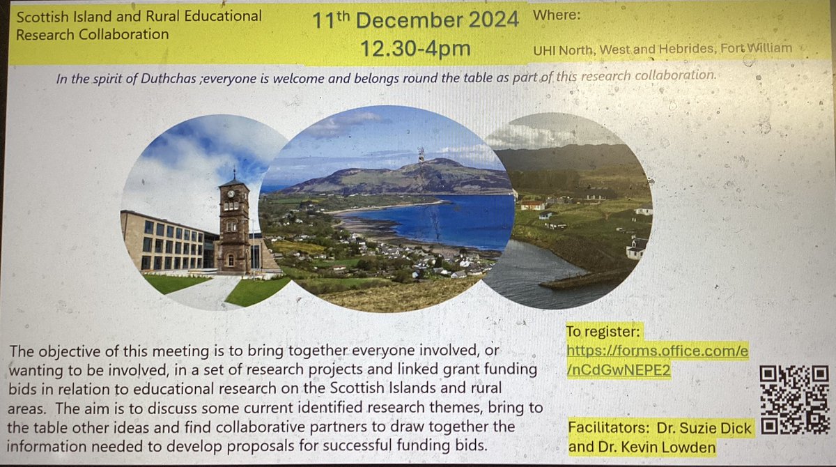 Collaboration for a funding bid: everyone welcome. Links below, please re tweet +spread the word. See you in Fort William! <a href="/robertowenctr/">Robert Owen Centre</a> <a href="/EdScotPLL/">Professional Learning and Leadership</a> <a href="/ThinkUHI/">UHI</a> <a href="/island_schools/">Scottish Island Schools Network</a> <a href="/IslandsResearch/">Scottish Islands Research Network</a> <a href="/educationabdn/">School of Education, Aberdeen</a> <a href="/qmueducation/">@QMUEducation</a> 

forms.office.com/e/nCdGwNEPE2
sway.cloud.microsoft/CrQ7kLixLBQUW1…