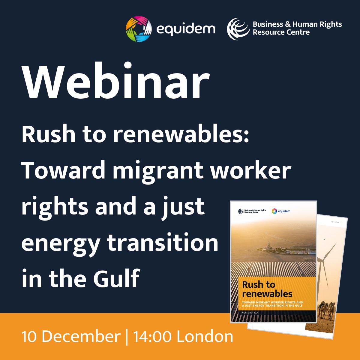 BHRCmedia's tweet photo. With time running out to meet 2030 climate goals, the Gulf's renewable energy industry must prioritise human rights and safeguard the migrant workers powering this critical shift.

Join us with @equidemorg to hear about our research
📆 10 Dec
Register 🔗 https://t.co/c0xMSHJiC4 https://t.co/hpGOeXmPsp