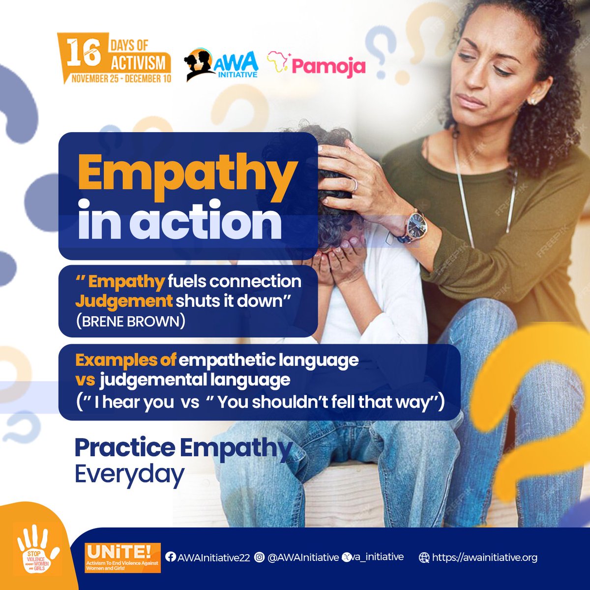AWAInitiative's tweet photo. Empathy can transform conversations and foster understanding. Let’s listen to and support survivors with care.
#awainitiative
#16DaysOfActivism
#TobeAsewo
#IfNaYouWetinYouGoDo
#WhatIfItWereYou
#EndPreventableDeath
#CompassionOverJudgement
#Compassion
#HealthcareAccess
#Ajose https://t.co/YJYSRaCjOR