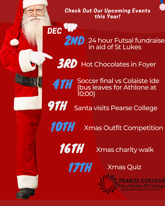 PearseCollege's tweet photo. #Festivefun starts next week at #PearseCollege. Are you ready?

#thisisfet #FestiveFun #ChristmasCompetitions #CityofDublinETB #Christmas #studentlife https://t.co/u4MJVrzWOQ