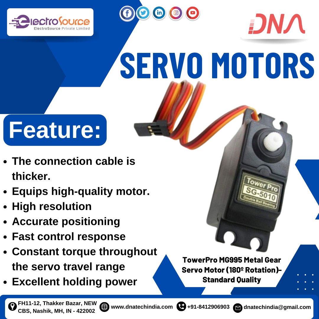 Servo Motors

Tower MG995 Metal Gear Servo Motor(180 Rotation standard quality)

#servo #motors #metal #gear #servo #rotation #standard #connection #cable #thicker #equips #high #quality #motor #resolution #accurate #positioning #fast #control #electronic #nashikcity