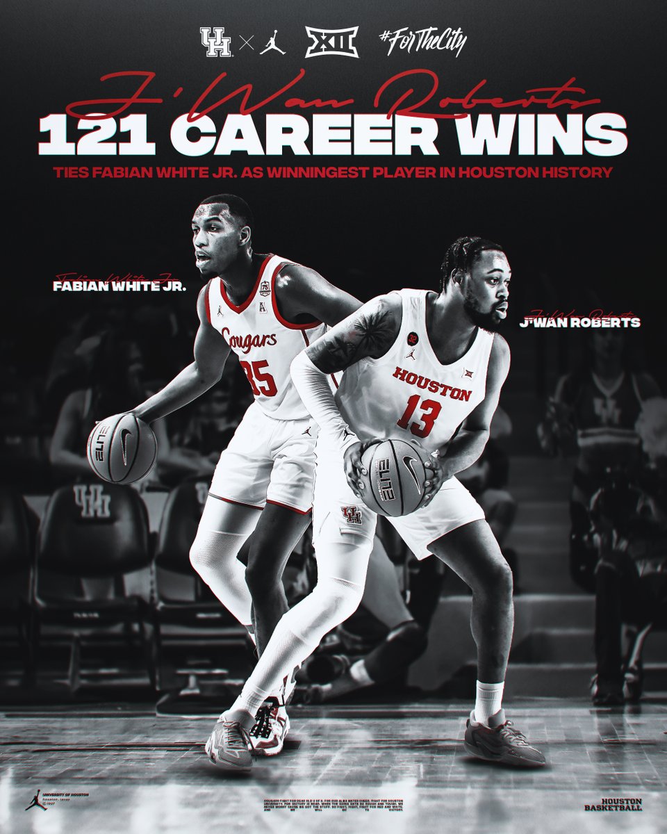 Houston Men's Hoops 🏀 🐾 (@uhcougarmbk) on Twitter photo 𝐓𝐢𝐞𝐝 𝐚𝐭 𝐓𝐡𝐞 𝐓𝐨𝐩
With the win over Notre Dame, <a href="/JwanRoberts13/">Jwan Roberts</a> has tied <a href="/3five_/">Fabian White Jr.</a> for the most wins in program history.
#ForTheCity x #GoCoogs 𝐓𝐢𝐞𝐝 𝐚𝐭 𝐓𝐡𝐞 𝐓𝐨𝐩
With the win over Notre Dame, <a href="/JwanRoberts13/">Jwan Roberts</a> has tied <a href="/3five_/">Fabian White Jr.</a> for the most wins in program history.
#ForTheCity x #GoCoogs