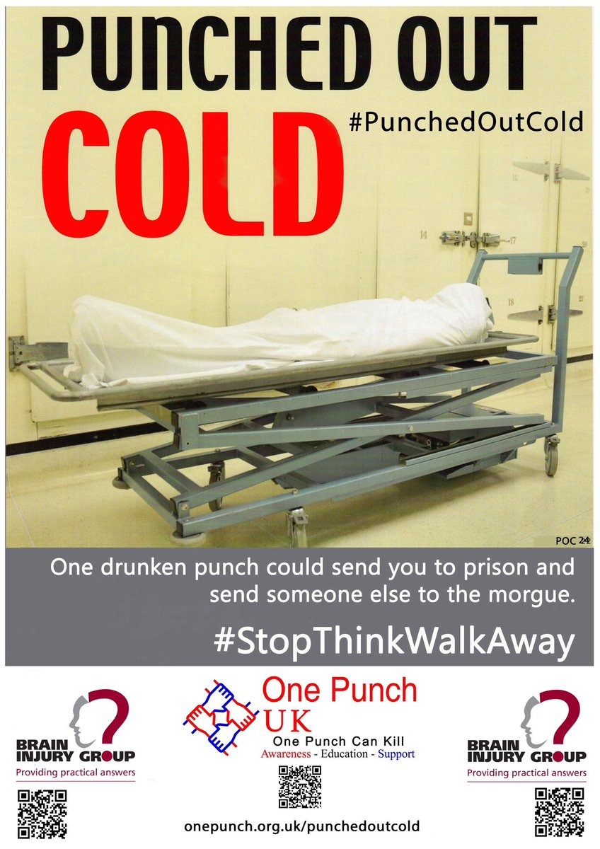 AlcoholHarmCop's tweet photo. Today sees the launch of the @OnePunchUK annual  #PunchedOutCold campaign, in the lead up to the festive season. One punch can lead to devastating consequences for all involved. #StopThinkWalkAway https://t.co/7YrgkIAdRk