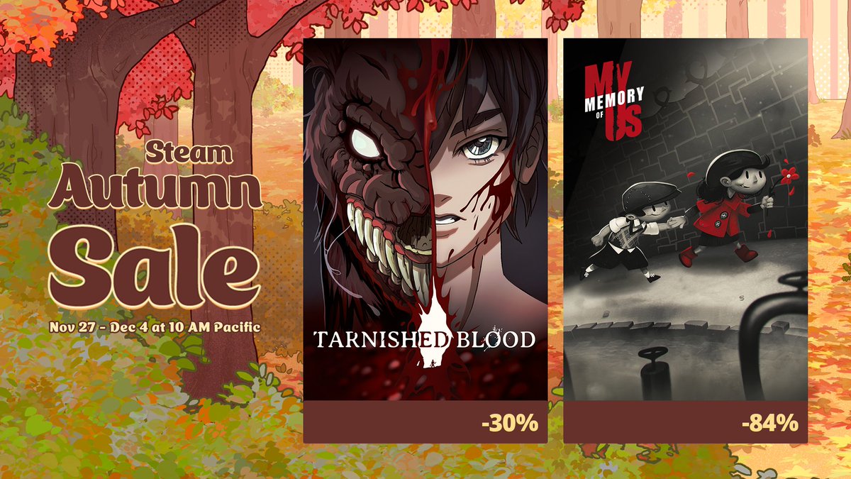 galaktus_pub's tweet photo. 🎮 Dive into two incredible titles from @JugglerGames:
My Memory of Us (https://t.co/GRK9JJfPRX) : -84% – a moving tale in stunning gray and red tones.
Tarnished Blood (https://t.co/6Ckl23gbJs) : -30% – a dark, gripping adventure perfect for autumn.
#gamedev #indiegames #gaming https://t.co/5XiuFdC469