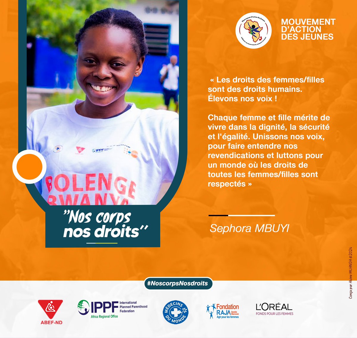 Masango Bénie (@benie_masango) on Twitter photo #NosCorpsNosDroits
#16joursdActivisme
#RiposterEtSeReconstruireAprèsLesViolences.
Ensemble luttons pour un monde où les droits de toutes les femmes/filles sont respectés.
<a href="/MajRDCongo/">MAJ/YAM RDC🇨🇩</a>
<a href="/abefnd_rdc/">ABEF-ND RDC</a>
<a href="/IPPFAR/">IPPFAR</a>
<a href="/MondeRdc/">Médecins du Monde RDC</a>
<a href="/MdM_France/">Médecins du Monde</a>
<a href="/FondationLOreal/">Fondation L'Oréal</a>
<a href="/FondationRaja/">Fondation RAJA - Danièle Marcovici</a> #NosCorpsNosDroits
#16joursdActivisme
#RiposterEtSeReconstruireAprèsLesViolences.
Ensemble luttons pour un monde où les droits de toutes les femmes/filles sont respectés.
<a href="/MajRDCongo/">MAJ/YAM RDC🇨🇩</a>
<a href="/abefnd_rdc/">ABEF-ND RDC</a>
<a href="/IPPFAR/">IPPFAR</a>
<a href="/MondeRdc/">Médecins du Monde RDC</a>
<a href="/MdM_France/">Médecins du Monde</a>
<a href="/FondationLOreal/">Fondation L'Oréal</a>
<a href="/FondationRaja/">Fondation RAJA - Danièle Marcovici</a>