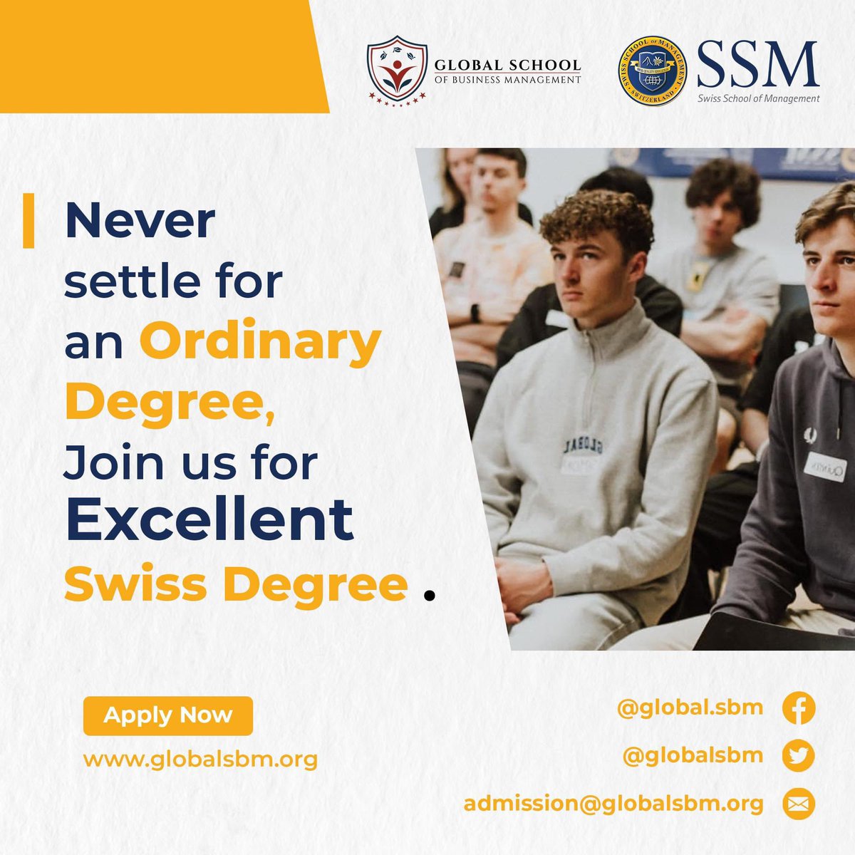 Never settle for an ordinary degree. Join us for an excellent Swiss degree.