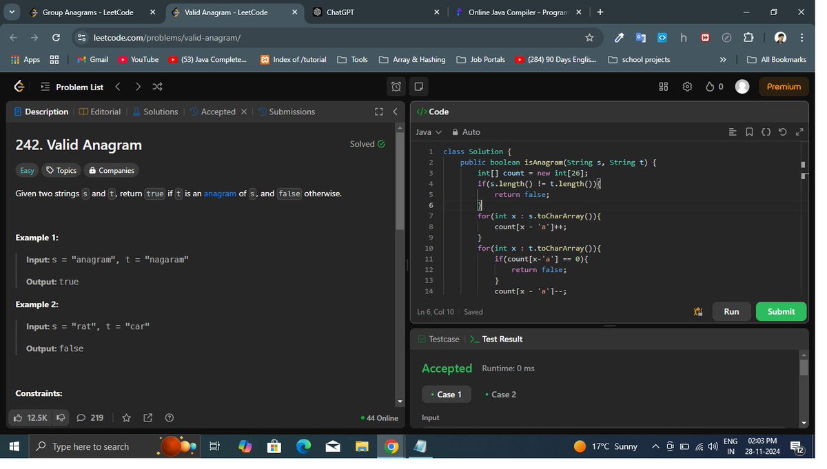 rasprogrammer's tweet image. 🚀 Just solved the **Valid Anagram** problem on #LeetCode! 🧩💻 Tackling challenges like this sharpens my coding skills every day. 💡🎯
#rasprogrammer #coding #programming #leetcodechallenge #problemsolving #CodeNewbie #Java #100DaysofCode #tech #developers