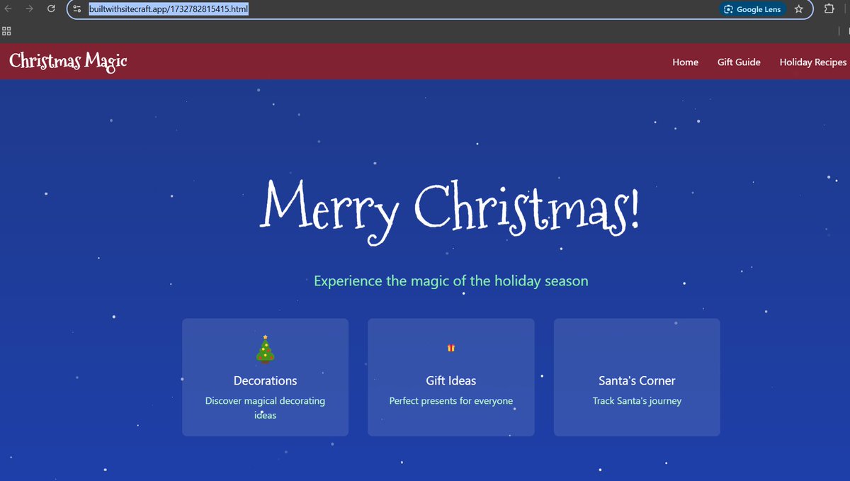 <a href="/sitecraftai/">SiteCraft</a> Built a site for Christmas. Amazing Tech <a href="/sitecraftai/">SiteCraft</a> $CRAFT.