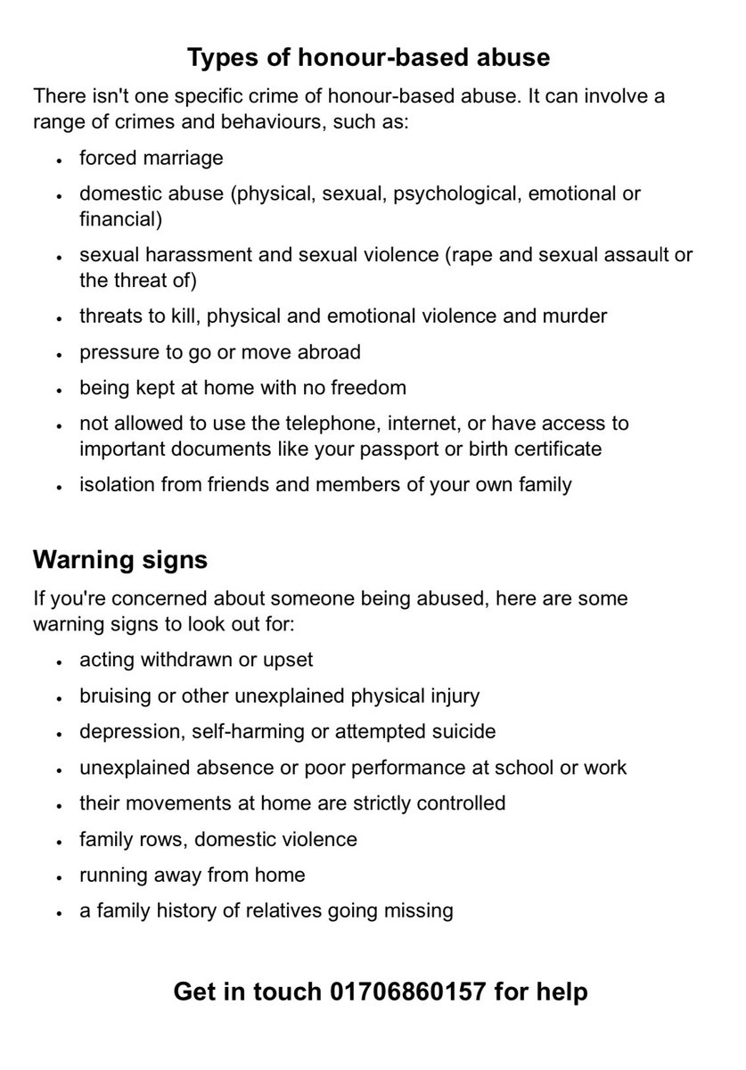 Day 4 of the White Ribbon Campaign 

What is Honour-Based Abuse?

You can contact us on 01706 860157 during office hours for confidential support &amp; guidance. 

If you are in immediate danger, call 999 for emergency assistance.

#16Days #16DaysOfActivism2024 #Women #Empowerment