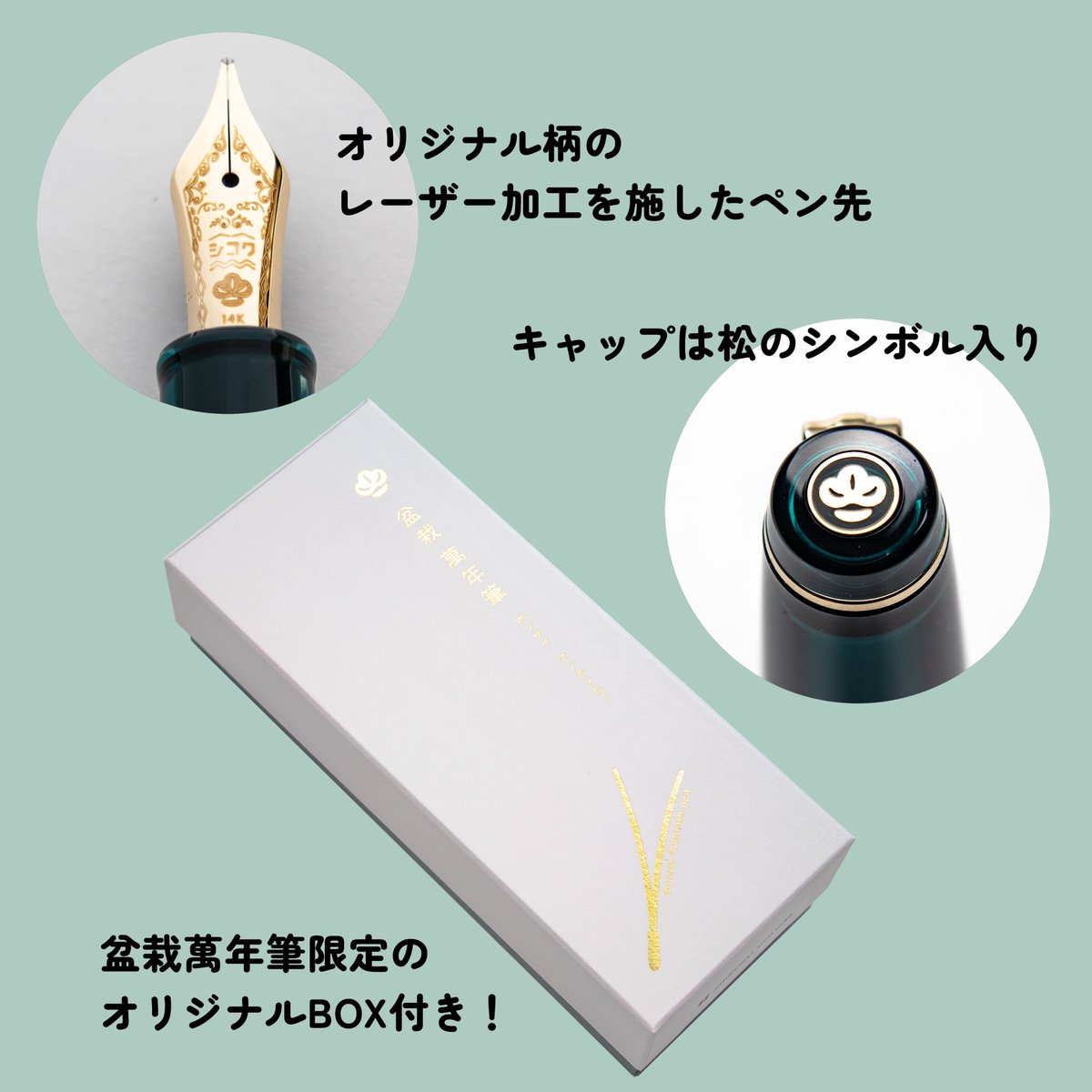 文具生活オリジナル「SHIKOKU COLORS」シリーズに満を持して万年筆が登場！
盆栽をイメージした深いグリーンをベースにラメ入りの半透明白軸とのコントラスト。
オリジナルインク「盆栽」も販売中です！
#文具生活 #四国 #万年筆 #文具 #丸亀市