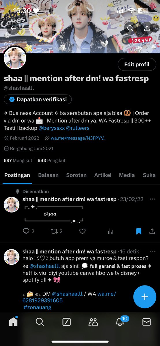 halo ! ୨♡୧ butuh app prem yg murce &amp; fast respon?  ke <a href="/shashaalll/">shaa || mention after dm! wa fastresp</a> aja sini! 💭 𝗳𝘂𝗹𝗹 𝗴𝗮𝗿𝗮𝗻𝘀𝗶 &amp; 𝗳𝗮𝘀𝘁 𝗽𝗿𝗼𝘀𝗲𝘀 ✦ netflix viu iqiyi youtube canva hbo we tv disney+ spotify dll ✦ 🎀

₊ 🍰 ๑₊ DM <a href="/shashaalll/">shaa || mention after dm! wa fastresp</a> / WA wa.me/6281929391605
 #zonauang
