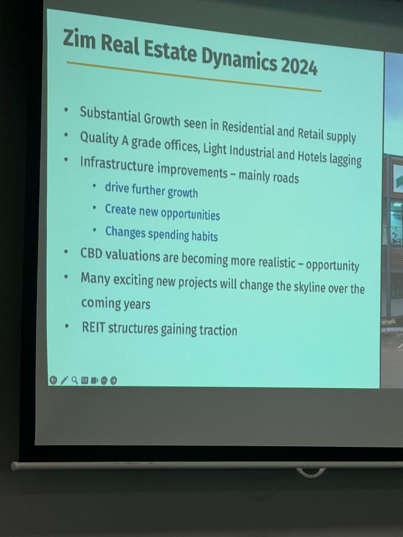 FinxZim's tweet photo. Terrace Africa @terraceafrica CEO talks about the dynamics seen in the real estate sector this year.

Quality A grade offices, light industrial and hotels lagging.

#AIMZ2024 https://t.co/76lbXtRUzl