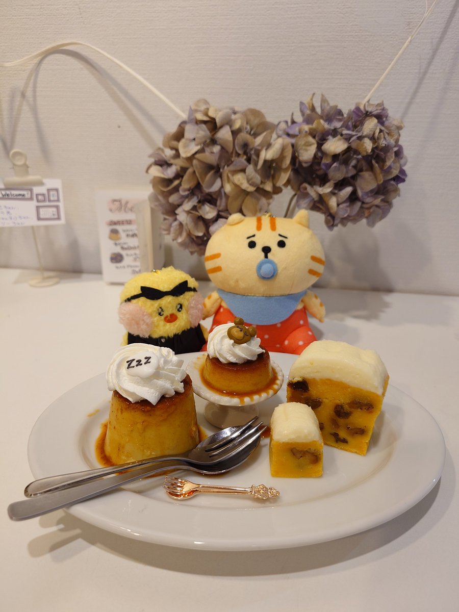 d0nachan's tweet photo. かおりんさんにお声がけいだだき
初来店♪
ぬいぐるみ用と保護者用のメニュー有り🧸
ルゥ🦊さんの作るプリンもケーキも
美味しかった😋
※初めて外出した、にゃんすけとサリー
#LittleLou'sCafé
#UnaCameraLivera
#中野
#ぬい撮り
#ごろごろにゃんすけ https://t.co/nmz66pXo2F