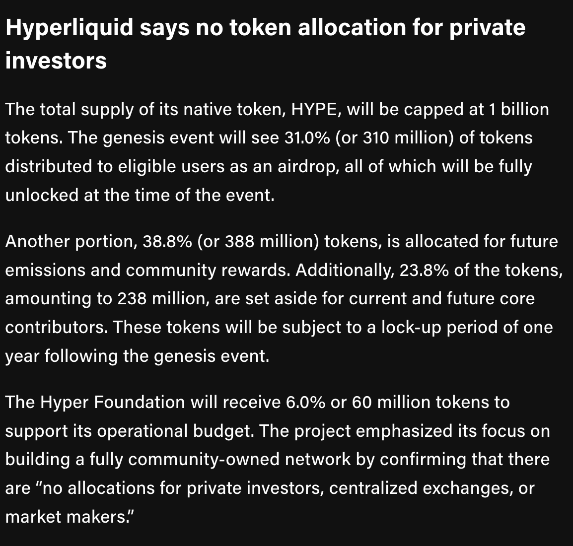 The most HYPED token launch of the year, HYPE of Hyperliquid is here.

No VCs claimed.

theblock.co/post/328631/hy…