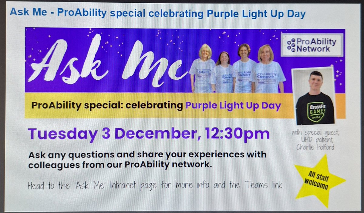 Elayne (she/her) (@elayne100360) on Twitter photo A lot of timely discussion & coverage on <a href="/BBCBreakfast/">BBC Breakfast</a> this morning about prosthetics. Join us & guest patient Charlie Holford Tuesday 3 December for a special #ProAbility 'Ask Me' <a href="/UHD_NHS/">University Hospitals Dorset NHS Foundation Trust</a> at 12.30pm & rock your purple on the day! 💜 <a href="/PappuDeepa/">Deepa Pappu She/her</a> <a href="/S_HarringtonNHS/">Siobhan Harrington</a> <a href="/Em__Welham/">Emma Welham</a> A lot of timely discussion & coverage on <a href="/BBCBreakfast/">BBC Breakfast</a> this morning about prosthetics. Join us & guest patient Charlie Holford Tuesday 3 December for a special #ProAbility 'Ask Me' <a href="/UHD_NHS/">University Hospitals Dorset NHS Foundation Trust</a> at 12.30pm & rock your purple on the day! 💜 <a href="/PappuDeepa/">Deepa Pappu She/her</a> <a href="/S_HarringtonNHS/">Siobhan Harrington</a> <a href="/Em__Welham/">Emma Welham</a>