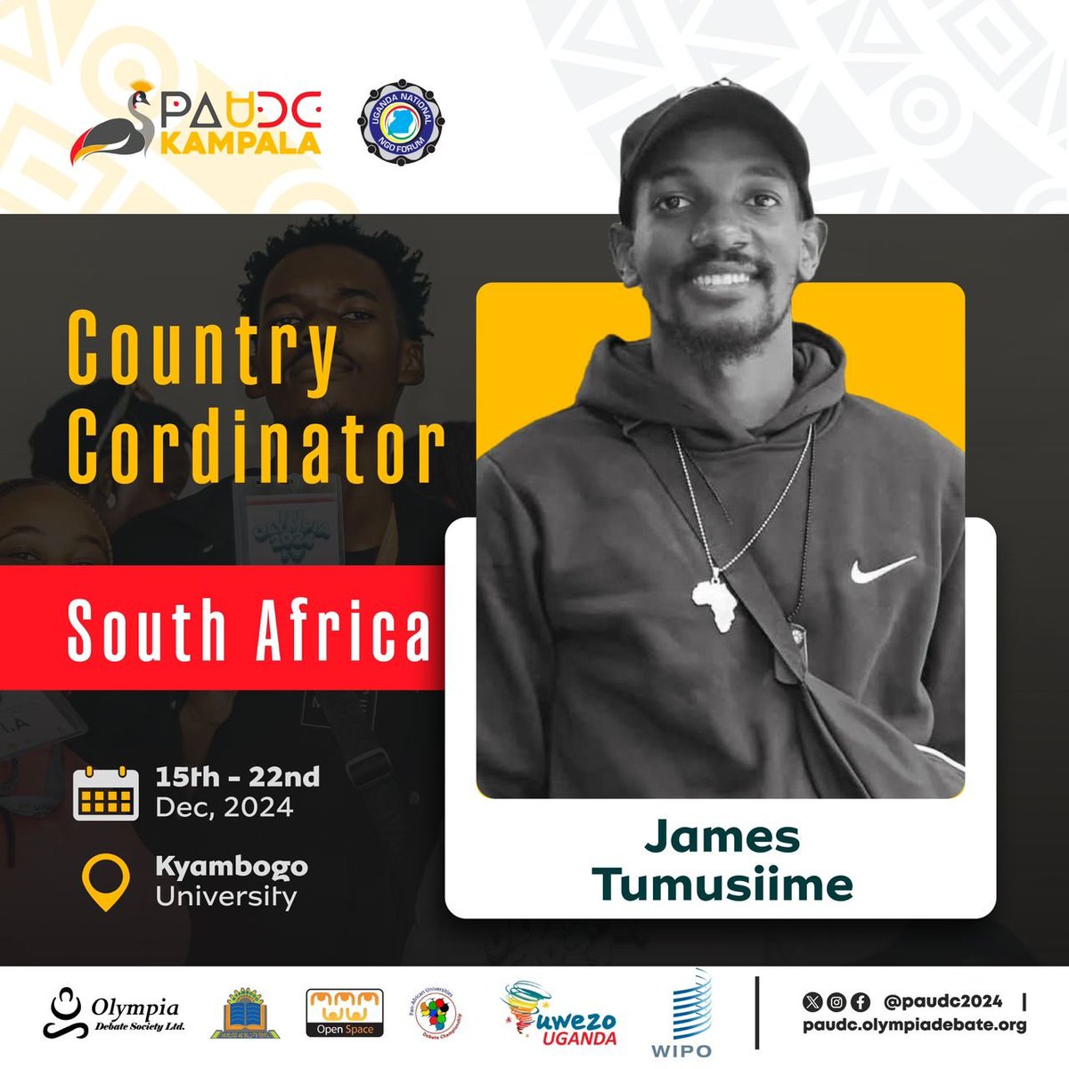 kat_festo's tweet photo. South Africa’s journey to #PAUDCKampala is guided by James Tumusiime, whose leadership will bring powerful narratives to this year’s debate championship.

Grateful to @ngoforum for enabling such impactful representation.
#DebateAfrica #ThePearlExperience #PAUDC2024 https://t.co/ANIjo4uWys