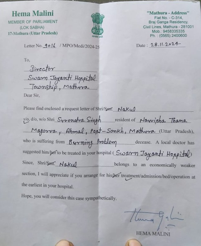 #SunilKapoor Free #Hospital,Treatment (@sunilkapoor8) on Twitter photo <a href="/shalabhmani/">Dr. Shalabh Mani Tripathi</a> शुक्रिया <a href="/Hemamalinimp_ls/">HemaMaliniMP_Office</a> जी से बात हुई थी!
#HemaMalini जी ने Director #SwaranJayantiHospital, Mathura को #Burn का समस्त मुफ्त इलाज़ करने का निर्देश दें दिया! बच्चे को जल्द स्वस्थ की शुभकामनायें!
<a href="/prettypadmaja/">Padmaja 🇮🇳</a> <a href="/BJP4MathuraM/">भाजपा मथुरा महानगर</a>
<a href="/cameraman_r/">Roshan Kumar Journalist</a> <a href="/MathuraKi/">जनता मीडिया</a>
<a href="/shalabhmani/">Dr. Shalabh Mani Tripathi</a> <a href="/WellSaidGuru/">Guru Samy</a> <a href="/shalabhmani/">Dr. Shalabh Mani Tripathi</a> शुक्रिया <a href="/Hemamalinimp_ls/">HemaMaliniMP_Office</a> जी से बात हुई थी!
#HemaMalini जी ने Director #SwaranJayantiHospital, Mathura को #Burn का समस्त मुफ्त इलाज़ करने का निर्देश दें दिया! बच्चे को जल्द स्वस्थ की शुभकामनायें!
<a href="/prettypadmaja/">Padmaja 🇮🇳</a> <a href="/BJP4MathuraM/">भाजपा मथुरा महानगर</a>
<a href="/cameraman_r/">Roshan Kumar Journalist</a> <a href="/MathuraKi/">जनता मीडिया</a>
<a href="/shalabhmani/">Dr. Shalabh Mani Tripathi</a> <a href="/WellSaidGuru/">Guru Samy</a>