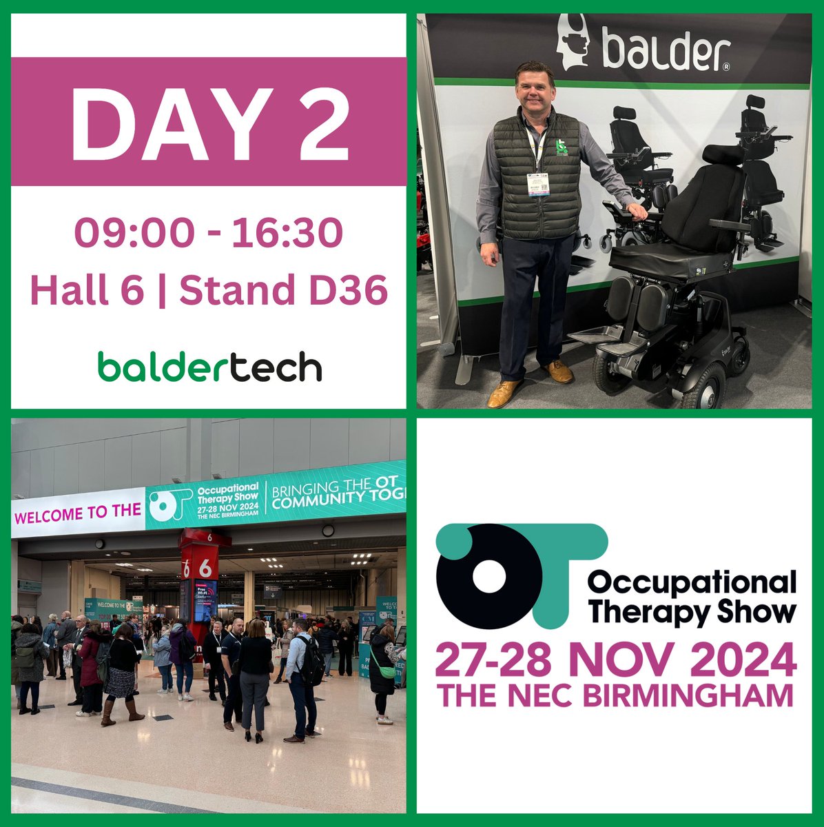 BaldertechUK's tweet photo. Day 2 at the NEC! ๐๐
The doors will be opening soon for the last day of the OT Show. Weโll be here all day again and canโt wait to demo our Balder chairs to you. Come and find us on stand D36 in Hall 6! ๐คฉ๐ฆผโฟ๏ธ
๐ Hall 6 | Stand D36
โ๏ธ 09:00 - 16:30
#Baldertech #Powerchair https://t.co/eVeMDOq49N