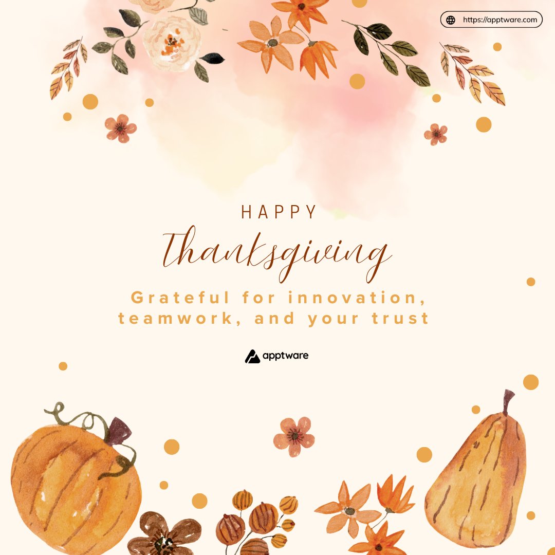 ApptwareIndia's tweet photo. Grateful for our clients, team, partners, and community who drive our innovation and growth. Here's to shared success and brighter futures. 

Happy Thanksgiving from Apptware! 

#Gratitude #Innovation #Thanksgiving https://t.co/7CKR2RgORS