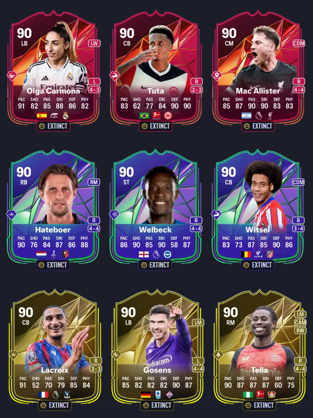 WeaverFUT's tweet photo. 🚨The best cards you can PACK from each game mode #EAFC25 

🔴Red = Champ Packs
🔵Blue = Rival Packs
🟡Yellow = Squad Battle Packs https://t.co/wKGVYG1Bog