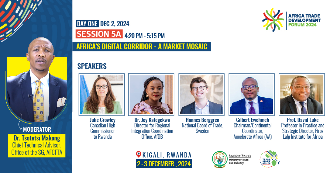 TradeMarkAfrica's tweet photo. The Africa Trade Development Forum #atdf24 is fast approaching. We are excited to welcome you all to listen to and contribute to conversations driving digital trade and improving the investment environment in Africa. 

@crowley_julie, Canada’s High Commissioner to Rwanda, will be among the many thought leaders, trade experts, innovators, researchers, and innovators that will explore how digital technologies are revolutionising trade across Africa—from streamlining customs processes to connecting rural producers with global markets, digital tools are transforming the continent’s trade ecosystem. The insights will spotlight the bold innovations that are driving growth and creating opportunities for all. Join us by signing up for accreditation here: https://t.co/9niUMpsZ4G

#OneAfricaOneMarket #DigitalTrust #trustintrade #ecommerce #newfundingmodels #thefutureforpolicy #DigitalTrust #drivinginclusion #Sustainability #DigitalAfrica
@GAC_Corporate @GlblCtzn @ODI_Global