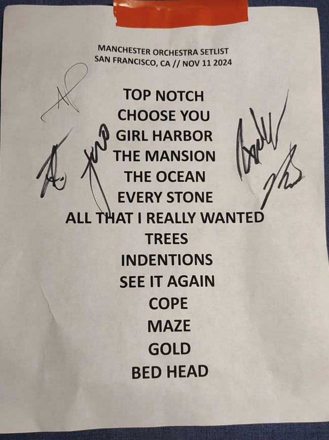 Alessandro Moretti (@moretti131) on Twitter photo Also! An absolute highlight of the #California trip was seeing two of my favourites: <a href="/jasonlytle/">jason lytle</a> in LA + <a href="/ManchesterOrch/">Manchester Orchestra</a> in SF. Somehow managed to snag the setlist for both shows, and had the pleasure of meeting <a href="/okayfineAndy/">Andy Hull</a> and spending time with the band! Truly unforgettable. Also! An absolute highlight of the #California trip was seeing two of my favourites: <a href="/jasonlytle/">jason lytle</a> in LA + <a href="/ManchesterOrch/">Manchester Orchestra</a> in SF. Somehow managed to snag the setlist for both shows, and had the pleasure of meeting <a href="/okayfineAndy/">Andy Hull</a> and spending time with the band! Truly unforgettable.