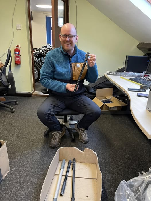 Huge thanks to Dan from <a href="/wsp/">WSP</a> who became their latest staff member to help us out with one of their volunteering days.
Dan used our rickshaw to take expired tyres to the tip, and helped us out on eBay. Here he is sporting an AFA bicycle pump. Thank you Dan!
