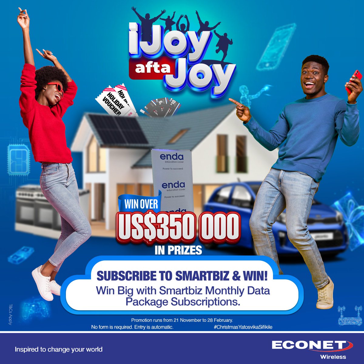 econetzimbabwe's tweet photo. #iJoyaftaJoy
WIN WIN WIN BIG this festive season.

Subscribe to any SmartBiz Monthly Data Package, and you stand a chance to win over US$350,000 in prizes. https://t.co/dn74Mhxppq