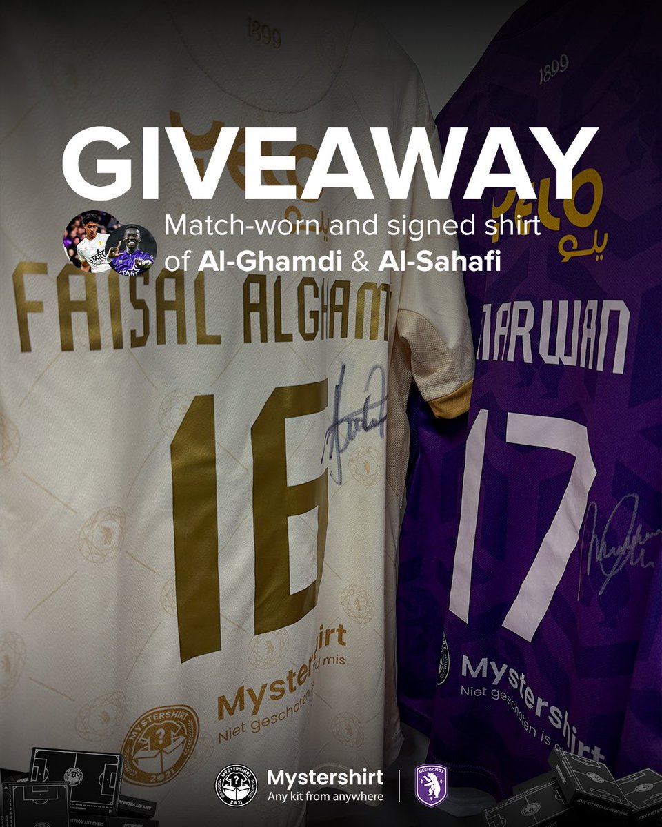 🎉 Giveaway 🎉

Win a match-worn and signed shirt from 𝐅𝐚𝐢𝐬𝐚𝐥 or 𝐌𝐚𝐫𝐰𝐚𝐧! ⚽️🔥

How to enter:
1️⃣ Like this post ❤️
2️⃣ Follow <a href="/Mystershirt/">Mystery Football Shirts</a> &amp; <a href="/kbeerschotva/">K. Beerschot V.A.</a> 🟣⚪️

Want to increase your chances?
3️⃣ Tag 2 friends in the comments ✨