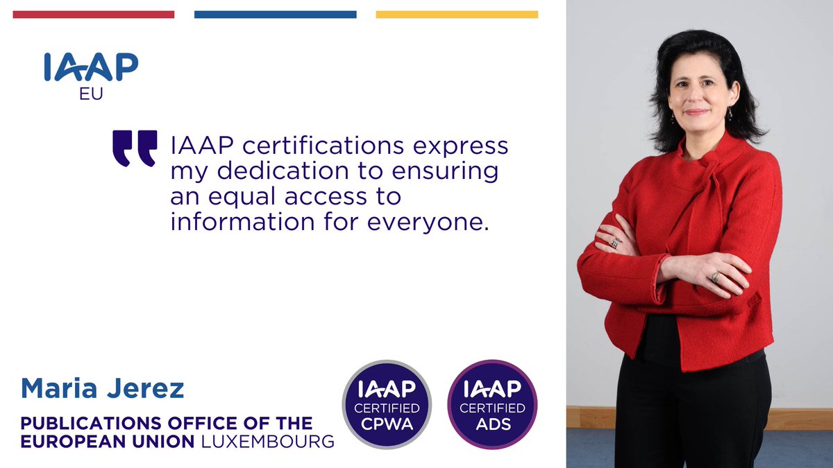 IAAP_EU's tweet photo. Being a certified expert requires a deep understanding of the needs, expectations and challenges faced by people with diverse abilities when using technology says María J. Jerez in this week's interview on professional certification from #IAAP #CPWA #ADS https://t.co/NKCD1JW9j7 https://t.co/qPIbZyo1E6