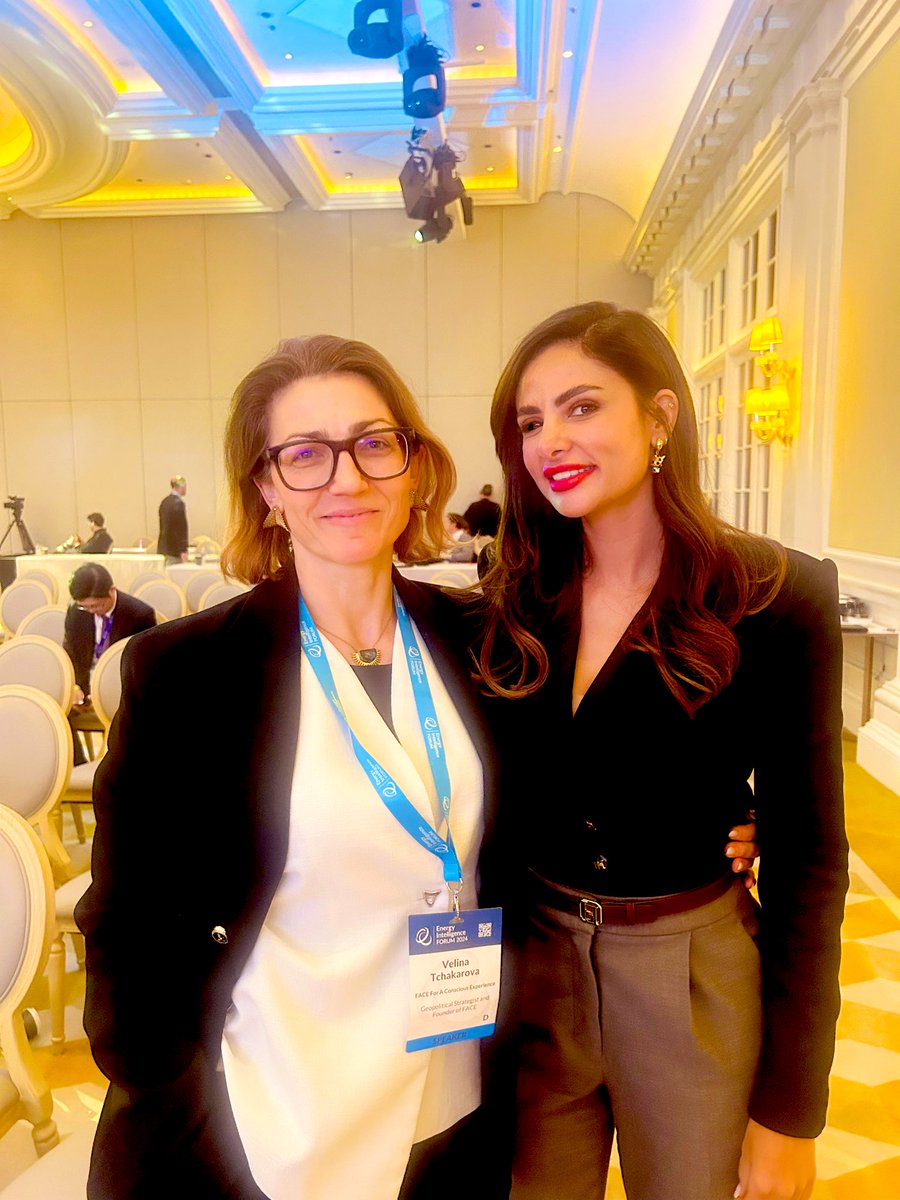 vtchakarova's tweet photo. Finally, I’ve met fabulous and super smart @Amena__Bakr at the #EIForum 2024. And we got 💯 overlapping of answers to the @EI_Forum survey for 2025. https://t.co/RkAHSMpm2l