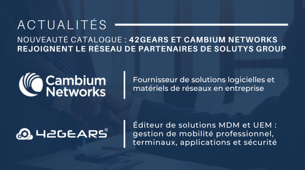 <a href="/Solutys/">SOLUTYS Group</a> annonce l'intégration de <a href="/42gears/">42Gears</a> et <a href="/CambiumNetworks/">Cambium Networks</a> à son réseau de partenaires technologiques pour toujours mieux vous accompagner dans le déploiement de vos projets de mobilité digitale industrielle. #MDM #MobiliteIndustrielle #PartnerNetwork