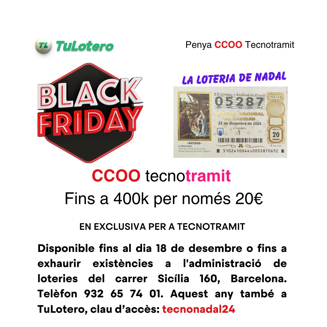 ccootecnotramit's tweet photo. Encara no has comprat la loteria de Nadal? A què esperes? No et quedis sense.

¿Todavía no has comprado la lotería de Navidad? ¿A que esperas? No te quedes sin ella.

#loterianadal #loteríanavidad #ccootecnotramit #ccoo #tecnotramit https://t.co/srxXQKpUgp