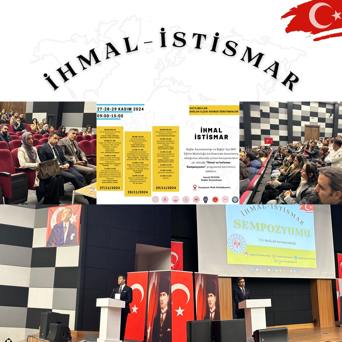 📢 İhmal İstismar Sempozyumu 2.günü Kaymakamımız Sayın İsmail Pendik’in katılımı ve Cumhuriyet Savcımız Sayın İsmail Hakkı Şener’in oturumu ile başladı.
🎙️İsmail Hakkı Şener
🎙️Burcu Özdemir &amp; Cihad Gök
🎙️Recep Bingöl
🎙️Dr. İsa Turan

🗓️28 Kasım 2024
<a href="/dbakirvalilik/">T.C. Diyarbakır Valiliği</a>
<a href="/vali_zorluoglu/">Murat Zorluoğlu</a>