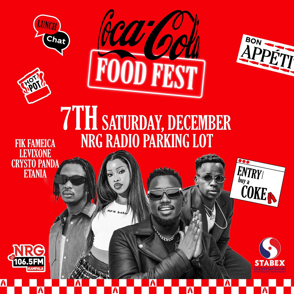 nrgradioug's tweet photo. A day of flavors, beats🎧 and good vibes 💃🏾on the 7th of December. Together with Coca Cola 🥤, one sip at a time.
#CokeFoodFestUG || #Stabex || #NRGRadioUG https://t.co/WsVcLavmLs