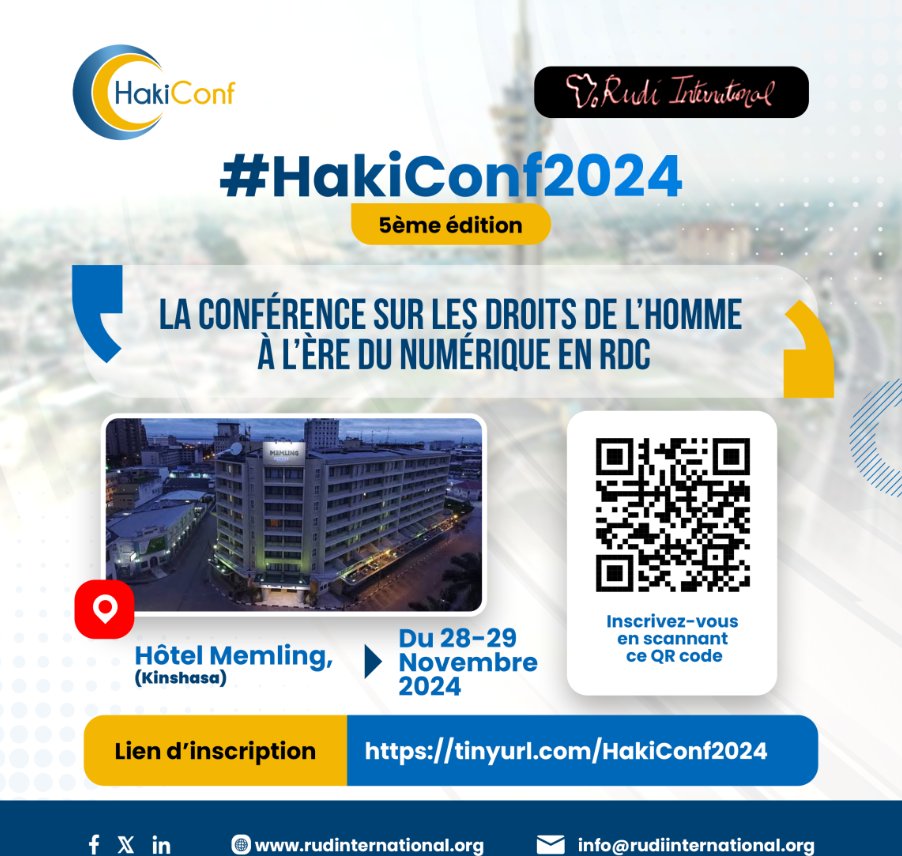 Paradigm Initiative a le plaisir de participer au HakiConf 2024 de <a href="/RudiIntl/">Rudi International</a> sur le thème « Les droits de l'homme à l'ère numérique en RDC ».

Cette conférence, qui en est actuellement à sa cinquième édition, se tiendra les 28 et 29 novembre à Kinshasa, en République démocratique